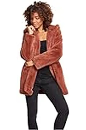 Urban classics Abrigo de Pelo Sintético para Mujer con Capucha Grande, Chaqueta con Bolsillos Laterales y Cierre de Ojal, Talla 3XL