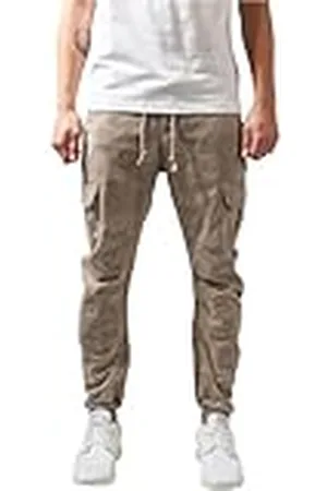 Urban classics Pantalón jogging Camo Cargo con bolsillos de parche laterales y traseros, ajuste holgado, estampado camuflaje, cintura cordón, puños elásticos, color Beige Camo, talla 44