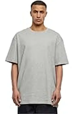 Urban classics Camiseta básica de manga corta, cuello redondo normal, de algodón grueso, largo normal, oversized, de hombre, moderna, color gris, talla M