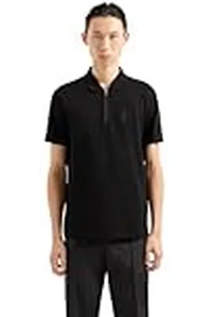 Armani Exchange AX Stacked Logo Cotton Piquet Zip Up Polo, , XL para Hombre