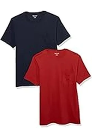 Amazon Camiseta de manga corta con bolsillo, cuello redondo y corte ajustado Hombre, Pack de 2, , L