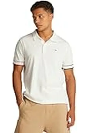 Tommy Hilfiger Polo de Manga Corta Hombre Flag Cuff Slim Fit, Blanco (Ecru), L