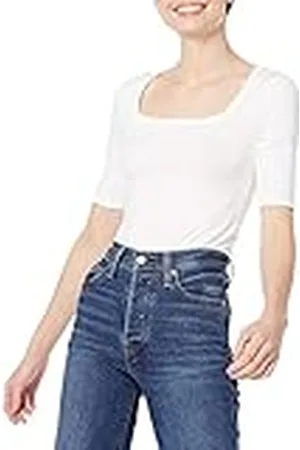 Amazon Camiseta Entallada con Media Manga y Cuello Cuadrado Mujer, , XS