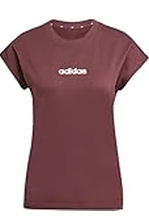 adidas Mujer Essentials Linear Cotton T-Shirt, Aurora Ruby/White, XS