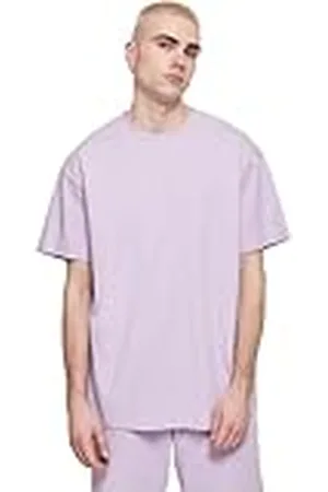 Urban classics Camiseta básica de manga corta, cuello redondo normal, de algodón grueso, largo normal, oversized, de hombre, moderna, color lila, talla S