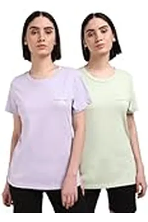 Calvin Klein Jeans Mujer Pack de 2 Camisetas manga corta Monologo Slim Cuello redondo, Multicolor (Celadon Green / Pastel Lilac), XS