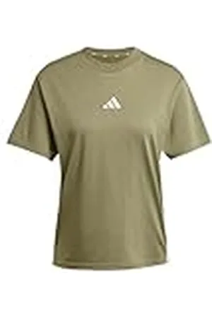 adidas Mujer Essentials 3-Stripes Cotton T-Shirt, Olive Strata/White, XXS