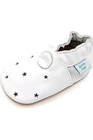 Dotty Fish Zapatos de Cuero Suave para bebés. Antideslizante. Blanco con estrellitas. 2-3 Años (25 EU)