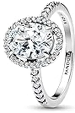 PANDORA Timeless 193777C01-58 - Anillo ovalado de plata de ley con circonitas cúbicas, tamaño 58, Plata de ley, Zirconia cúbica
