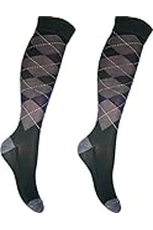 Hkm 8628 Check Classico - Calcetines de equitación (35-38), color verde y gris