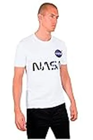 Alpha Industries NASA Reflective T Camiseta, Blanco (White/Blue-90), M para Hombre
