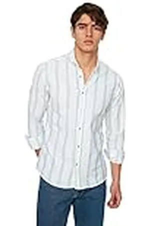 Trendyol Camisa Tejida con Solapa de botón básica Ajustada para Hombre, , XXL