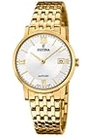Festina Hecho en Suiza para Mujer | Pulsera de Acero Chapado en Oro | Esfera Plateada F20021/1