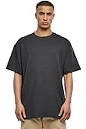 Urban classics Camiseta básica de manga corta, cuello redondo normal, de algodón grueso, largo normal, oversized, de hombre, moderna, color negro, talla M