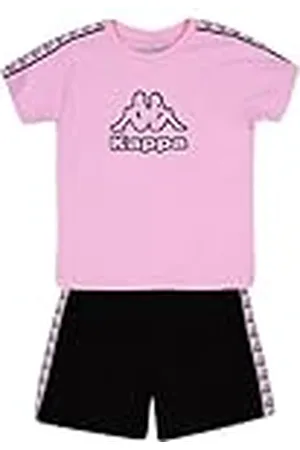 Kappa Camiseta y pantalón corto de jersey de algodón, 160 g Gráfica y logo Omini, estampados con glitte Cinta tejida con banda, Talla 14 Y