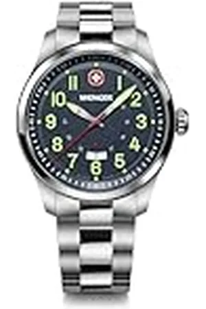 Wenger Reloj de Pulsera de Hombre Terragraph, Ø 43 mm, Swiss Made, Cuarzo analógico, Sumergible hasta 100 m, Pulsera de Acero Inoxidable, /Plateado, 01.0541.123