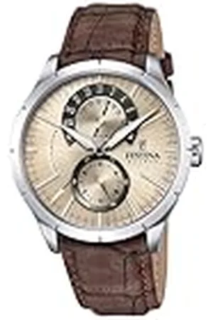 Festina Reloj Hombre F16573/9 Correa Clasico Caja de Acero Inoxidable 316l Plateado Correa de Cuero Marrón