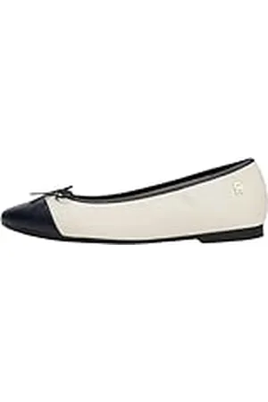 Tommy Hilfiger Bailarinas Mujer Toe Cap de Piel, Marfil (Newsprint), 38
