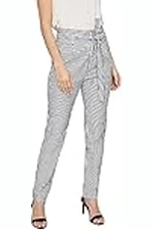 VERO MODA Vmeva Hr Loose Paperbag Cot Ps P Noos Ki, Pantalones Mujer, Multicolor (Snow White/Stripes:navy Blazer Stripes), L