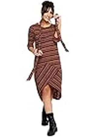 Mamatayoe Vestido Rapsodia para Mujer, Manga Tres Cuartos, Escote Redondo, Rayas, Talla L