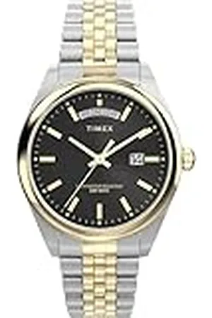 Timex Trend Reloj para Hombre, Pulsera de Acero Inoxidable Bicolor, Esfera Negra, Caja Bicolor, 41 mm, TW2Y28400