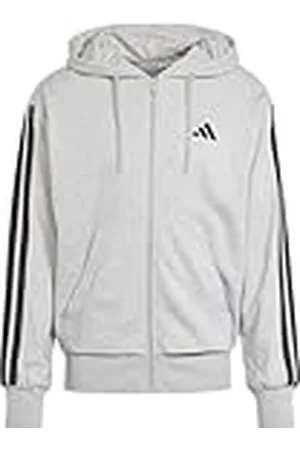 adidas Hombre Essential Three Stripes French Terry Fullzip Hoodie, Medium Grey Heather/Black, XXL