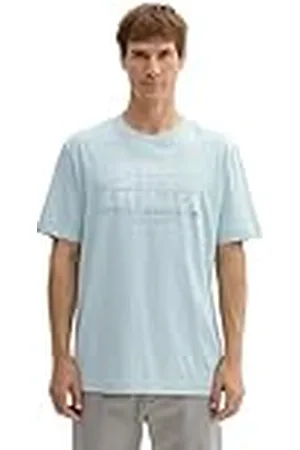 TOM TAILOR 1043284 Camiseta básica con Logotipo Impreso, 30463-Dusty Mint Blue, L Hombres