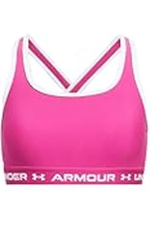 Under Armour Crossback Mid Solid Sujetador de deporte con espalda cruzada, ligero sujetador de niña para correr, color rosa fantasía/blanco/blanco
