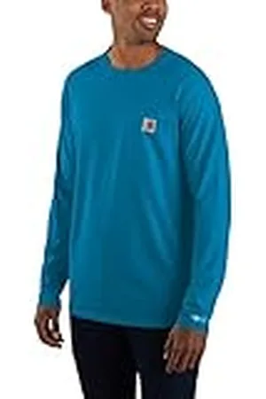 Carhartt Playera Force-Camiseta de Manga Larga con Bolsillo de Peso Medio, Marino, X-Large para Hombre