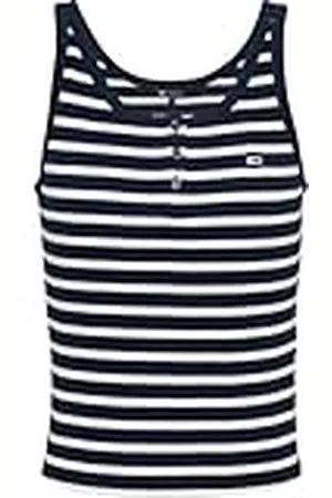 Tommy Hilfiger TJW Slim Button Tank DW0DW19492 Camiseta de Tirantes Anchos, Blue (Dark Night Navy/Stripe), L para Mujer