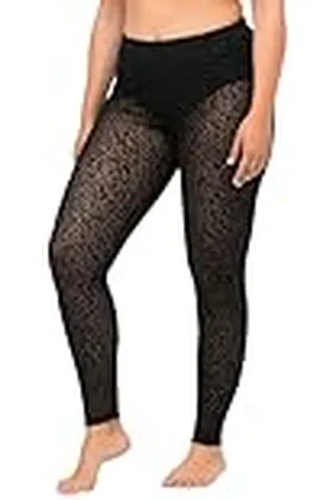 Ulla Popken Leggings de Malla, Estampado Leo Grandes-Talla Extra, , 64-66 para Mujer