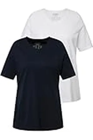 Ulla Popken Camisetas, 2 Unidades, Cuello en V, Media Manga, algodón orgánico, , 52-54 para Mujer
