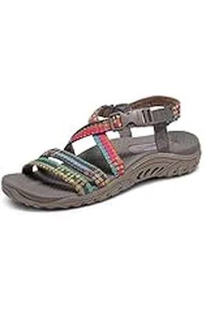 Skechers Reggae-Sew Me-Correa Tejida Bohemia con Tiras, Sandalia Mujer, Gris Topo Multi (Taupe Multi), 36 EU