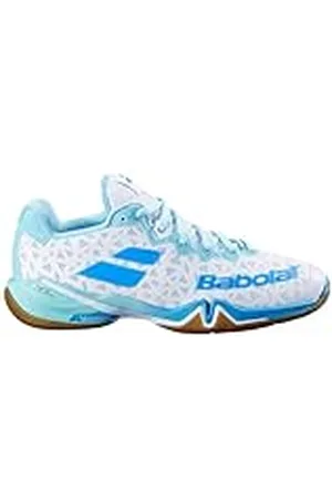 Babolat 4 W, Zapatillas Badminton Shadow 4W, Talla 40, Color Blanco/Turquesa, Empeine Ajustado, Suela de Doble Densidad, Comodidad de Larga duración, transpirabilidad, sujeción óptima Mujer, EU