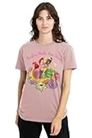 Disney Mandarin creative ltd Besties Shine with Ariel, Rapunzel, Tiana Ladies T Shirt, Pink Camiseta, , L para Mujer