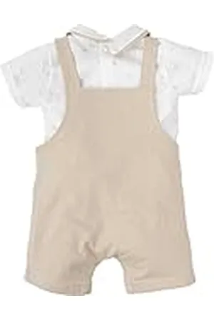 BABIDU Conjunto Camiseta de Manga Corta y Peto Beige, , 6 Meses Unisex bebé