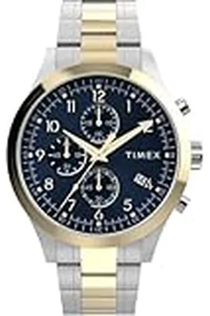 Timex Trend Reloj para Hombre, Pulsera de Acero Inoxidable Bicolor, Esfera Azul, Caja Bicolor, 43 mm, TW2Y01500