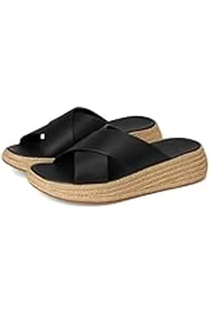 FitFlop F-Mode Espadrille Leather Flatform Cross Slides, Sandalias deslizantes Mujer, Black, 37 EU