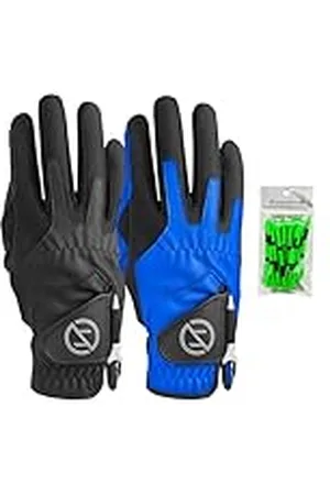 Zero Guantes de Golf sintéticos de compresión para Hombre, Ajuste Universal, Paquete de 2, Talla única, Negro/Azul, (CC10009)