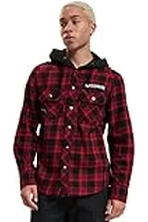 Brandit Maiden Check Shirt Hooded EDDI, color: dark red+b, size: XL