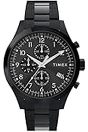 Timex Trend Reloj para Hombre, Pulsera de Acero Inoxidable Negra, Esfera Negra, Caja Negra, 43 mm, TW2Y01600