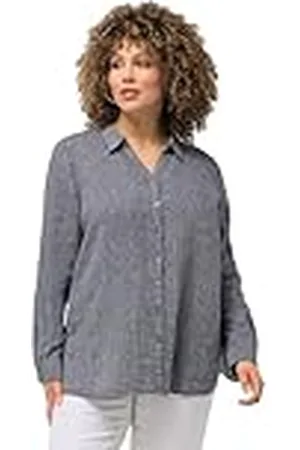 Ulla Popken Blusa de Lino, Color Azul Marino Jaspeado, 56-58 para Mujer