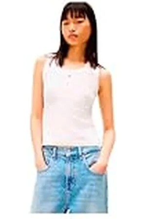Tommy Hilfiger Camiseta de Tirantes Mujer Essential Rib Slim Fit, Blanco (Ecru), XS