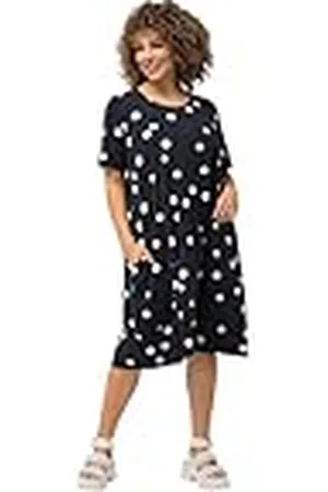 Ulla Popken Midikleid, Punkte, A-Linie, Taschen, Rundhals, Halbarm Vestido, , 50-52 Mujeres