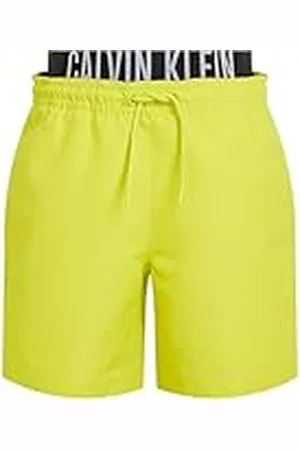 Calvin Klein Bañador Chicos Medium Double con logotipo en la cintura, Amarillo (Lemonade Yellow), 10-12 Años