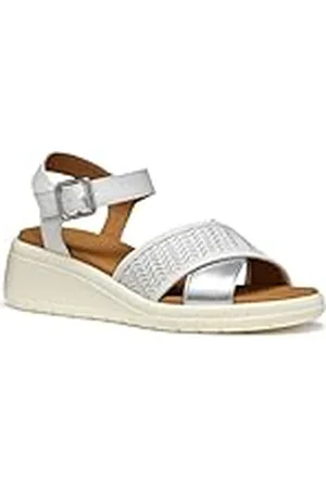 Geox D MELICONIA G, Sandalia de cuña Mujer, White, 36 EU