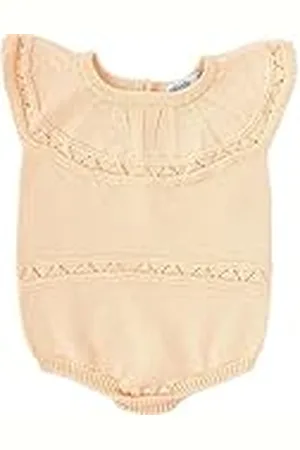 BABIDU Pelele Bebé de Punto Modelo Silencio, Pelele con Mangas de Volante y Canesú Calado, Cuello Redondo Cerrado, Cierre de Botones Inferior, Ropa Bebé Niño y Niña Unisex Suave y Transpirable