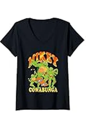 Teenage Mutant Ninja Turtles Mujer Mikey Cowabunga Retro Cartoon Camiseta Cuello V