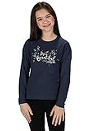 Regatta WENBIE - Camiseta de Manga Larga Estampada Junior de algodón Coolweave Transpirable Polos/Chaquetas Unisex para niño, Navy, FR: S (Talla del Fabricante: 3-4)