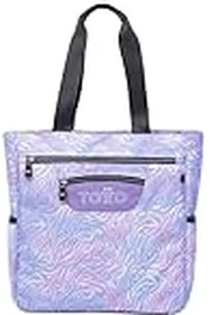 TOTTO Bolso Escolar, Modelo Cutara, Bolso para Ordenador Portátil 14 Pulgadas, Capacidad 16L, 3 Bolsillos con Cremallera, Bolsillo Trasero, 2 Bolsillos para Botella, Estampado Morado Cebra